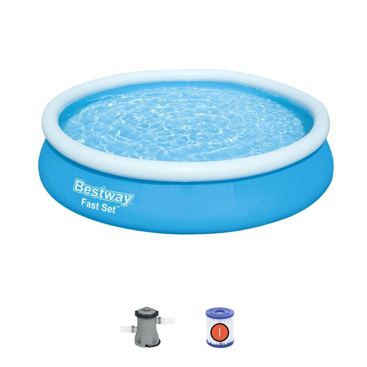 12ft Blue Round Inflatable Pool - Quick Setup