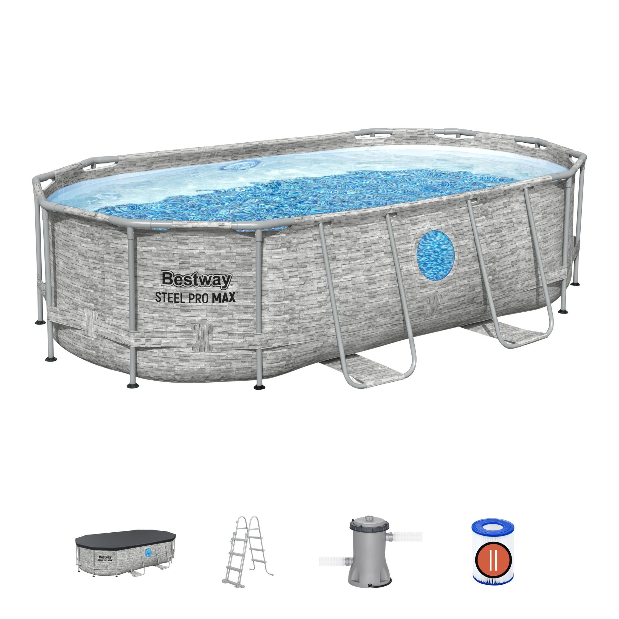 14ft Oval Steel Above Ground Pool Set - Stone Print