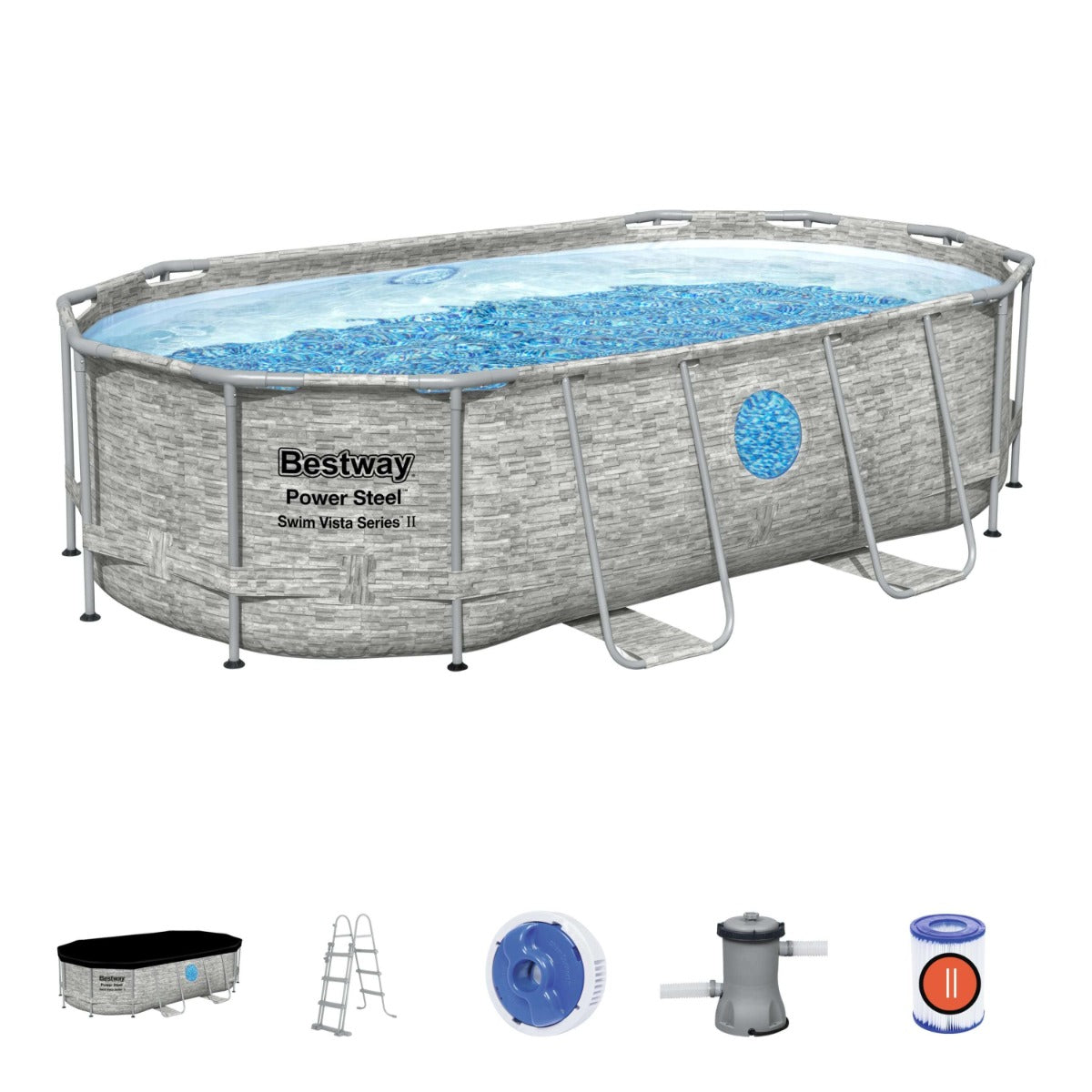 14ft Steel Oval Above Ground Pool with Stone Print Design