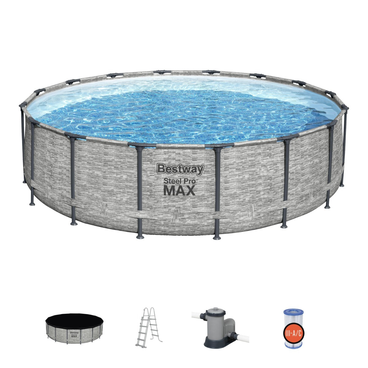 16ft Round Steel Above Ground Pool – Stone Print Design