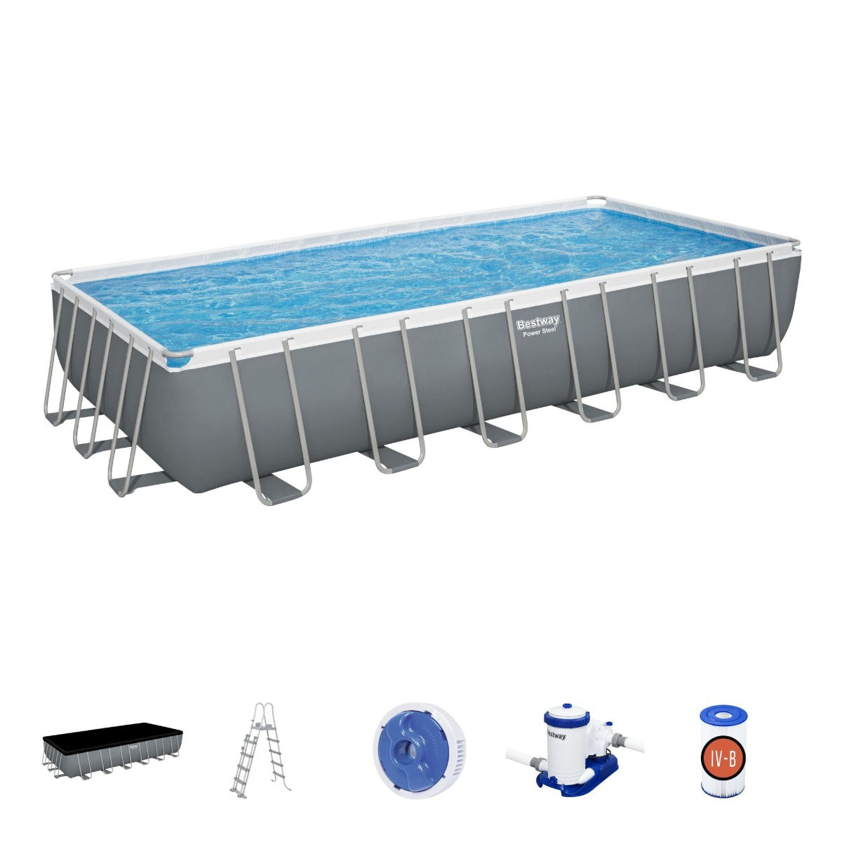 52in Dark Grey Power Steel Above Ground Pool (24x12ft)