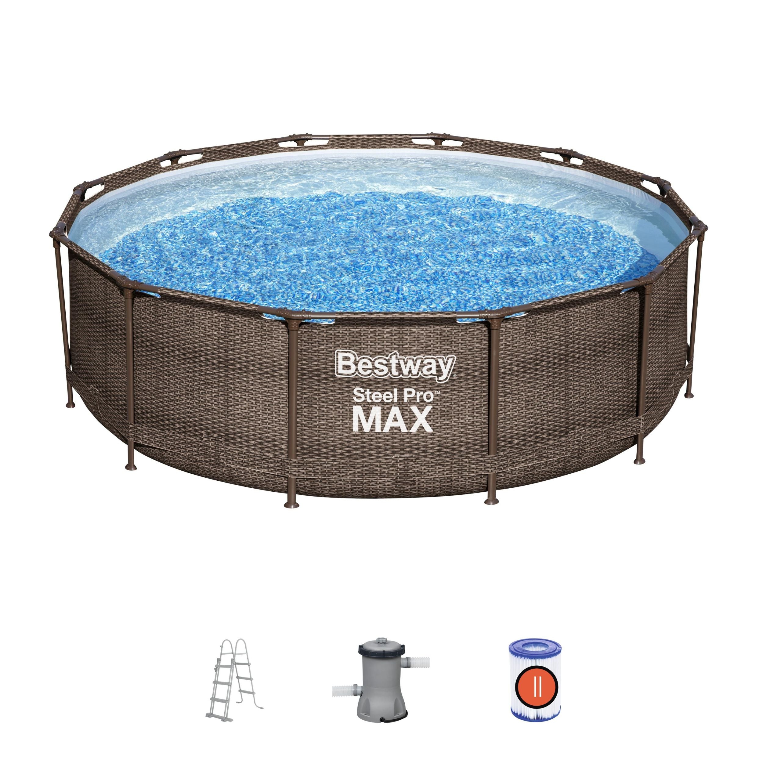 12ft Round Steel Above Ground Pool with Rattan Print