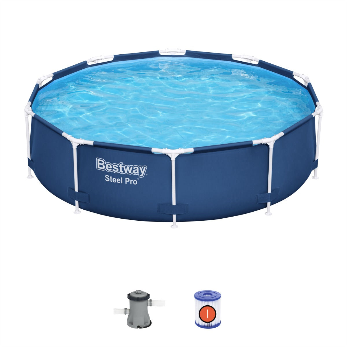 Navy Blue 10ft Round Steel Above Ground Pool Set
