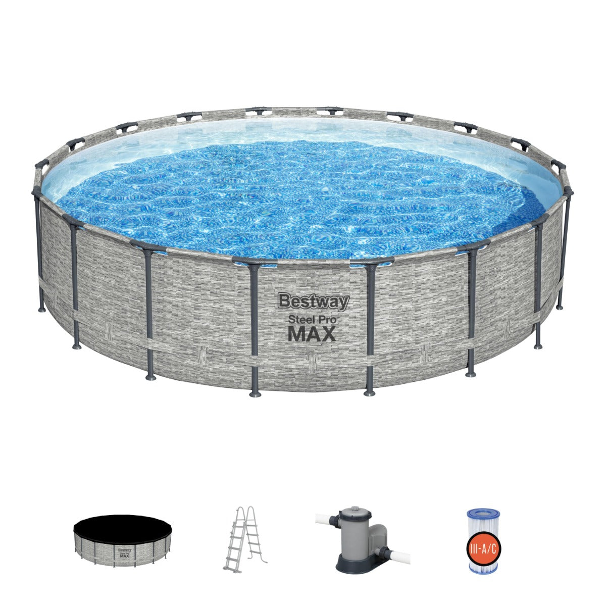 18ft Round Steel Above Ground Pool - Stone Print Pro Max