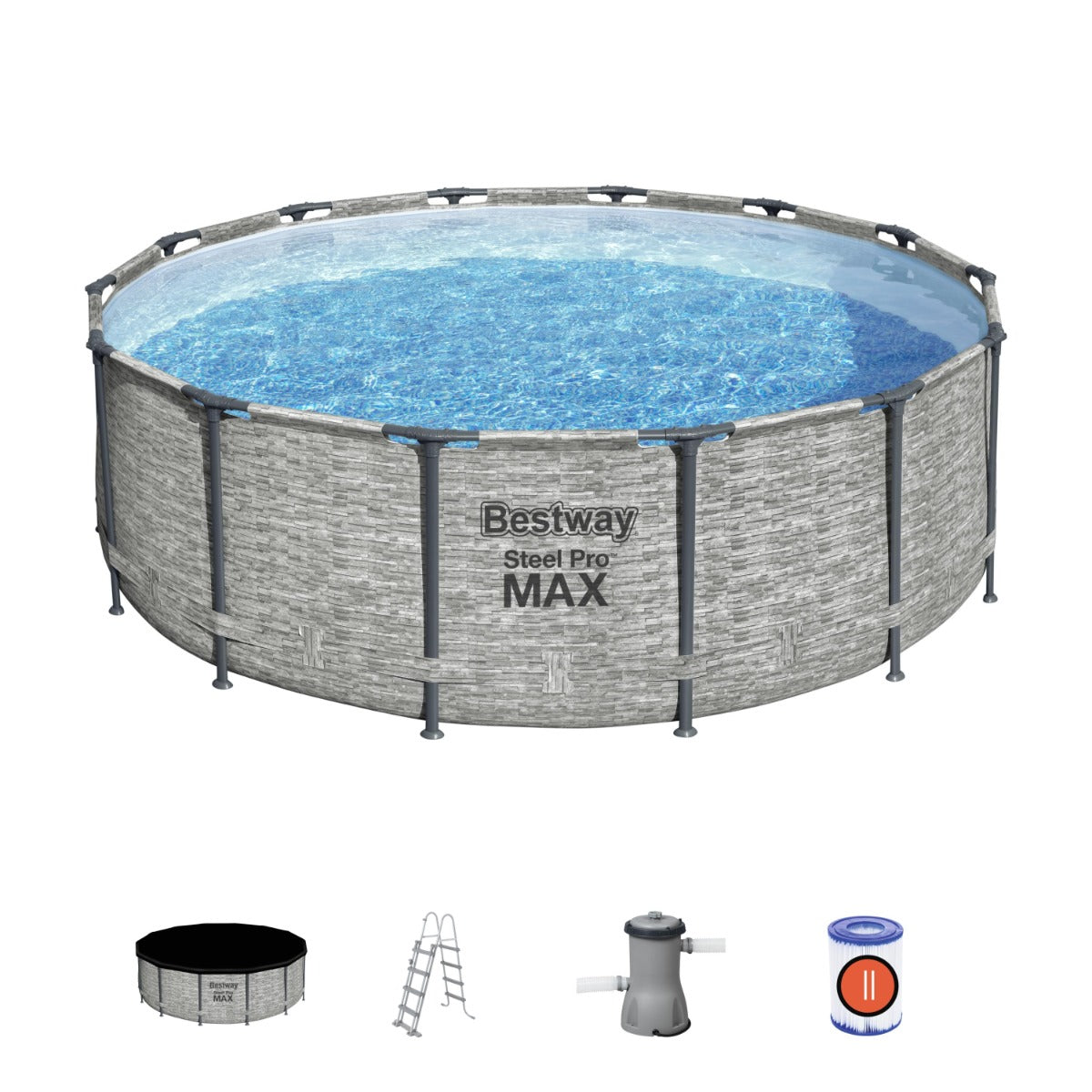 14ft Round Steel Above Ground Pool with Stone Print